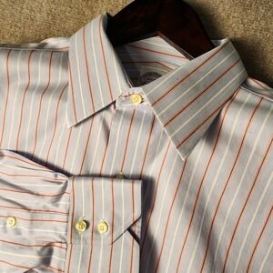 Brooks Brothers Button Down Shirt Mens Blue Red Stripe Classic Fit Size 16 34